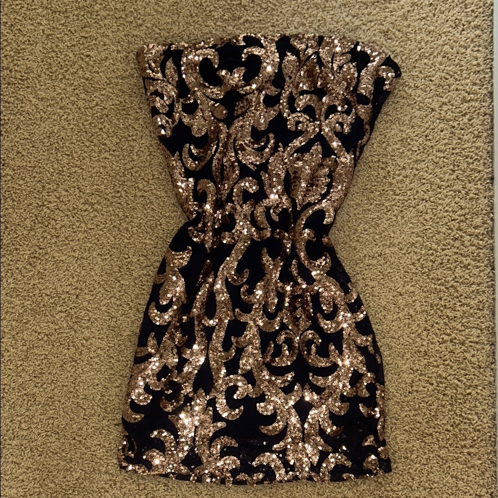 Elegant Navy Blue and Gold Sequin mini Dress